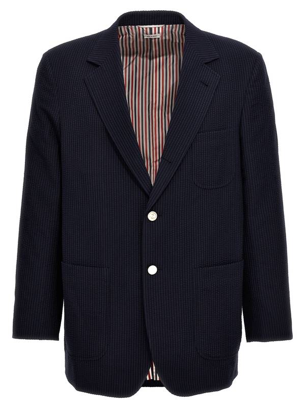 Thom Browne SINGLE-BREASTED SEERSUCKER BLAZER MJR094A006455415