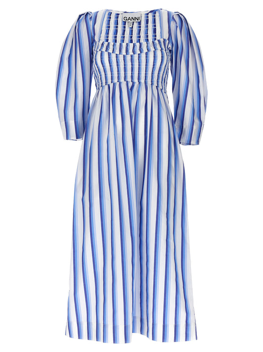 GANNI STRIPED SMOCK STITCH DRESS F9125695