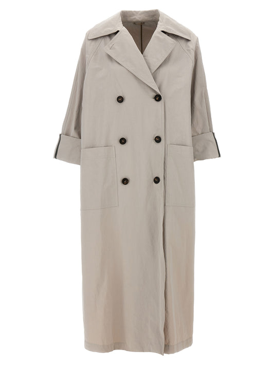 Brunello Cucinelli double-breasted trench coat with shiny cuff details MH5739795C9593