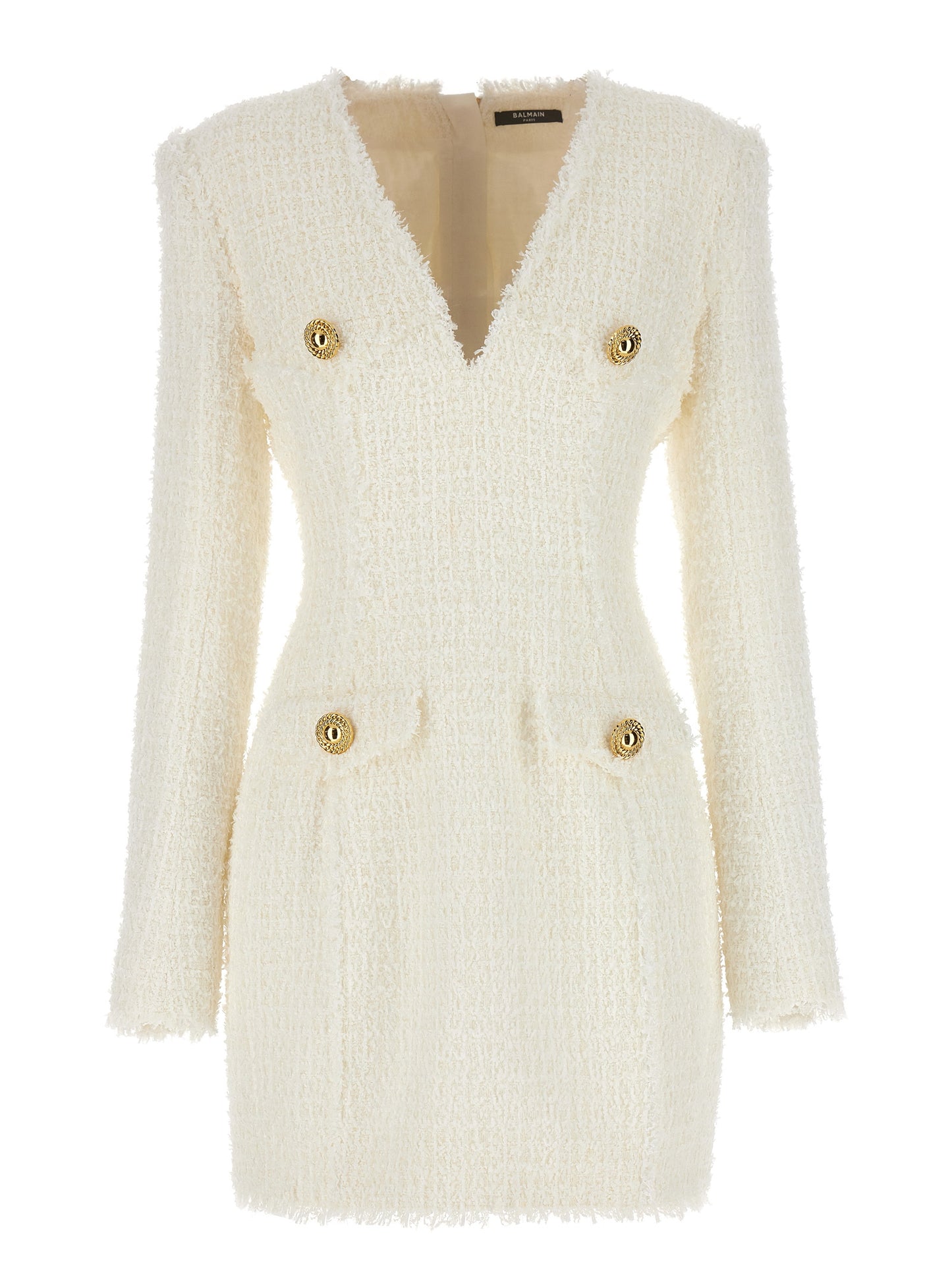 Balmain LOGO BUTTON TWEED DRESS CF1R9103XF910FA