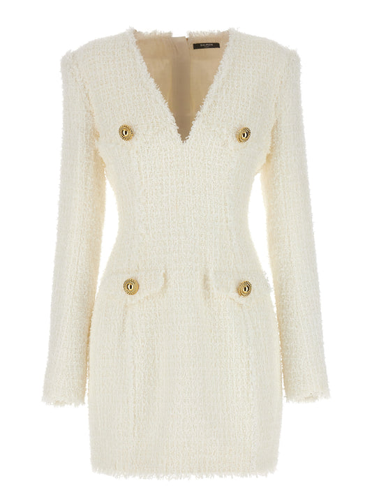 Balmain LOGO BUTTON TWEED DRESS CF1R9103XF910FA