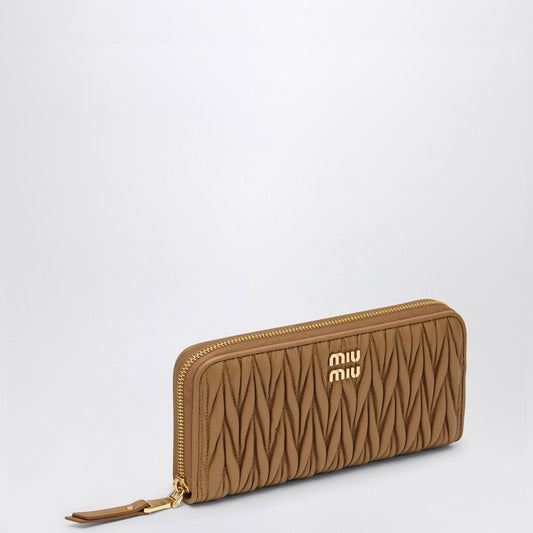 MIU MIU Caramel-coloured matelassé leather zip around wallet 5ML5062FPPP_MIU-F098L