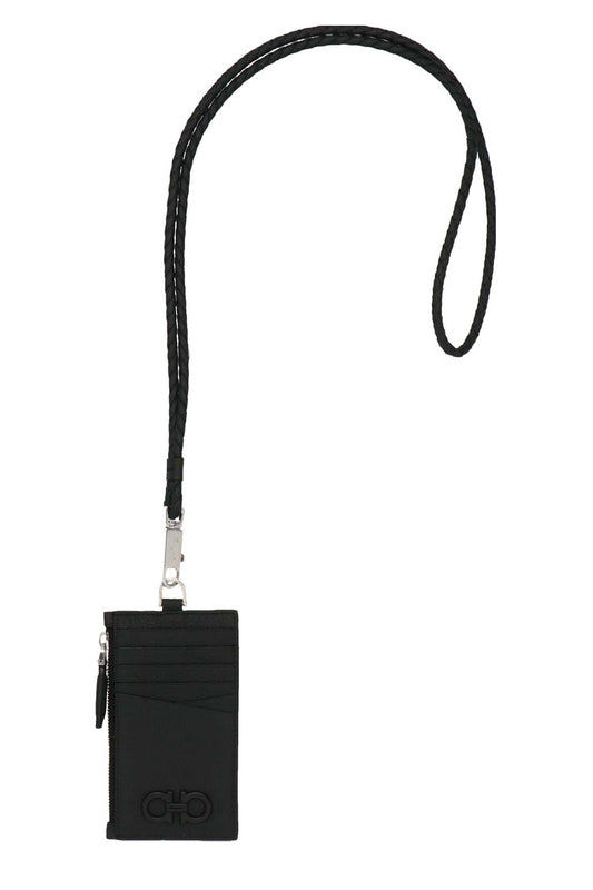 FERRAGAMO 'GANCIO' CARD HOLDER WITH A SHOULDER STRAP 0758066NERO