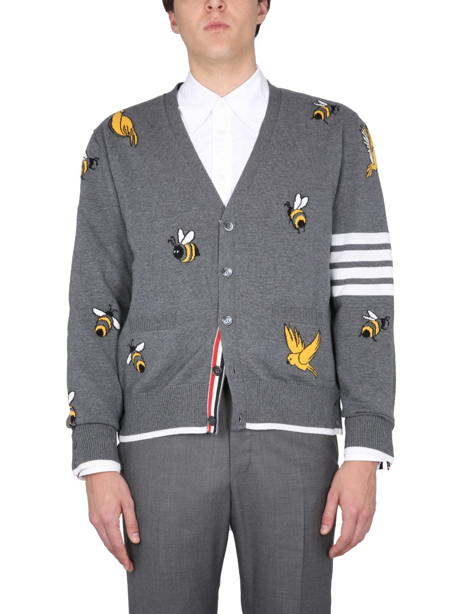 Thom Browne CARDIGAN WITH BIRDS AND BEES INLAYS MKC451AY1002035