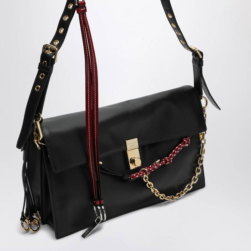 Prada Soft Sound large black leather shoulder bag with charms 1BD378OO62C6AQ_PRADA-F0002