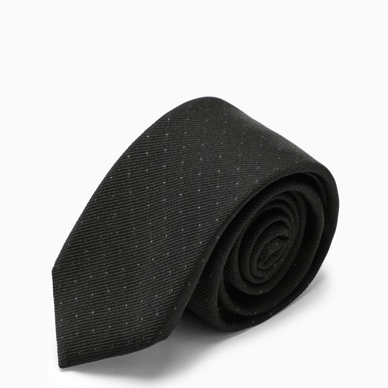 Saint Laurent Black/grey polka dot silk tie 7521103YN43N_YSL-1063