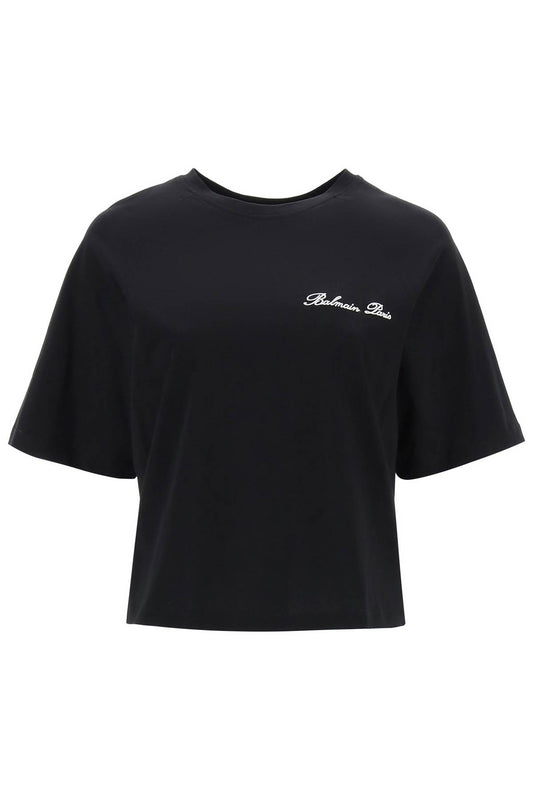 Balmain cropped t-shirt with logo embroidery CF1EG085BC68EAB