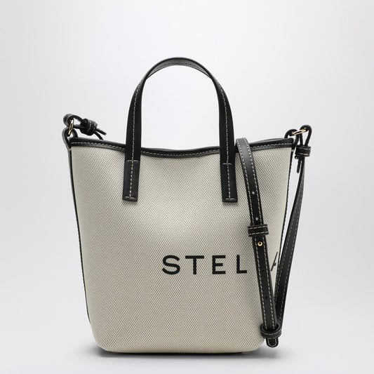 Stella McCartney Écru cotton blend canvas tote bag with logo 7B0106WP0221P_STELL-9043