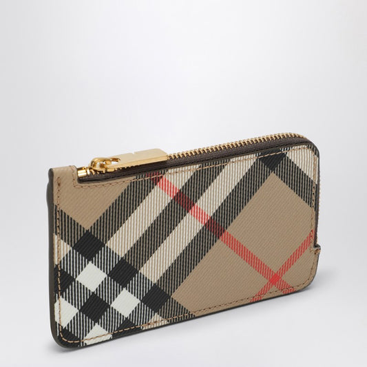 Burberry Beige zipped card case with Check pattern 8094278160296P_BURBE-B9368