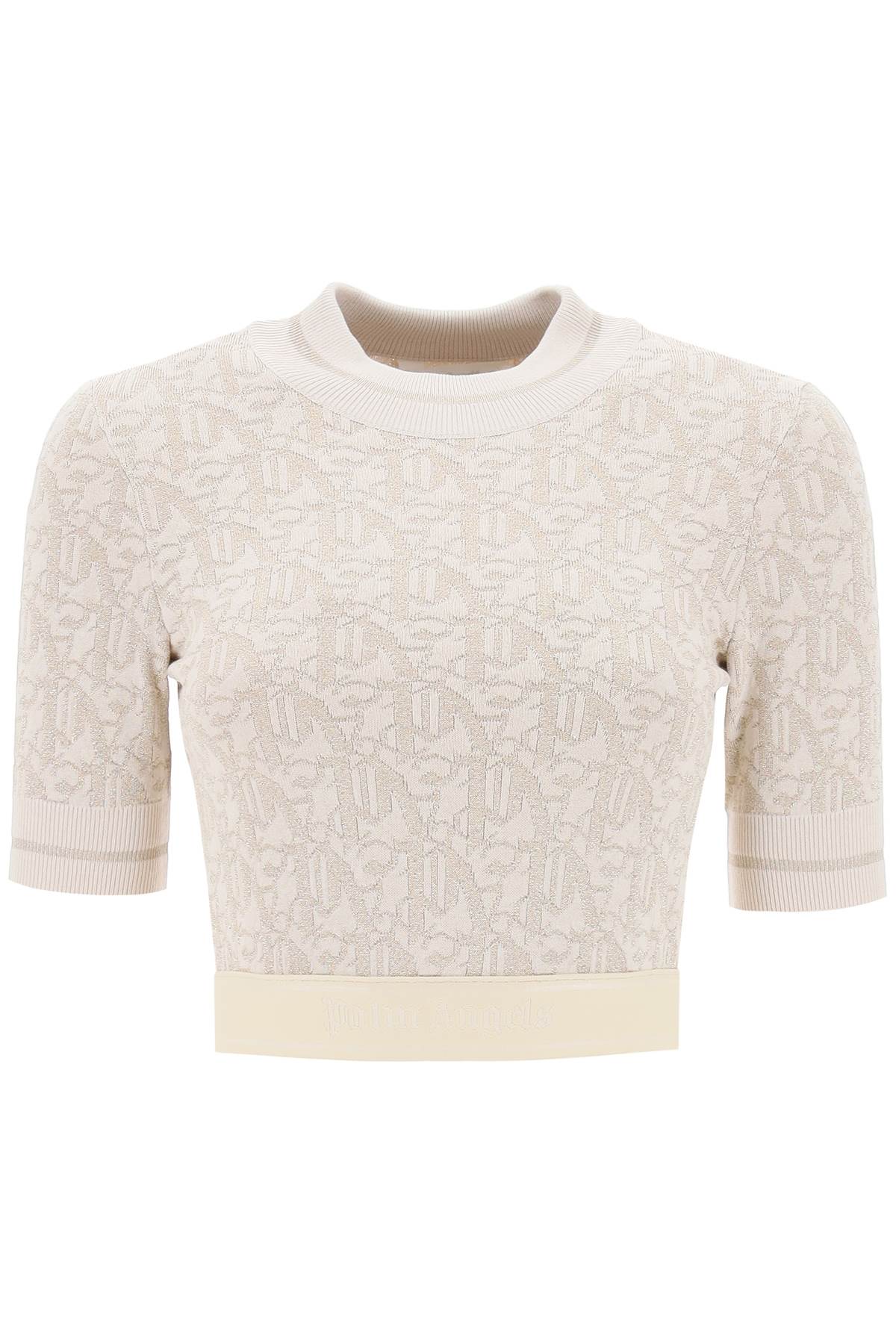 Palm Angels monogram cropped top in lurex knit PWHT010R24KNI0010361