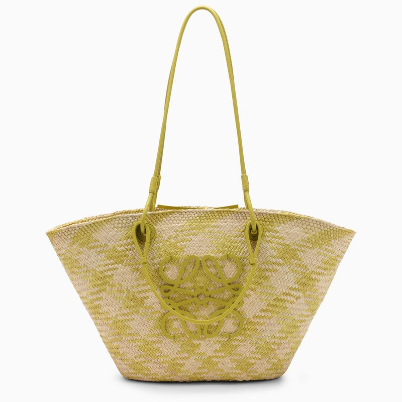 LOEWE Anagram Basket natural/lime green bag in raffia and leather A223T43X55LEO_LOEW-1049