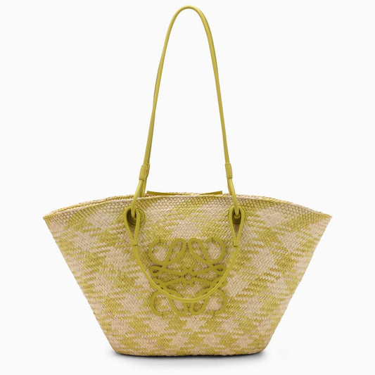 LOEWE Anagram Basket natural/lime green bag in raffia and leather A223T43X55LEO_LOEW-1049