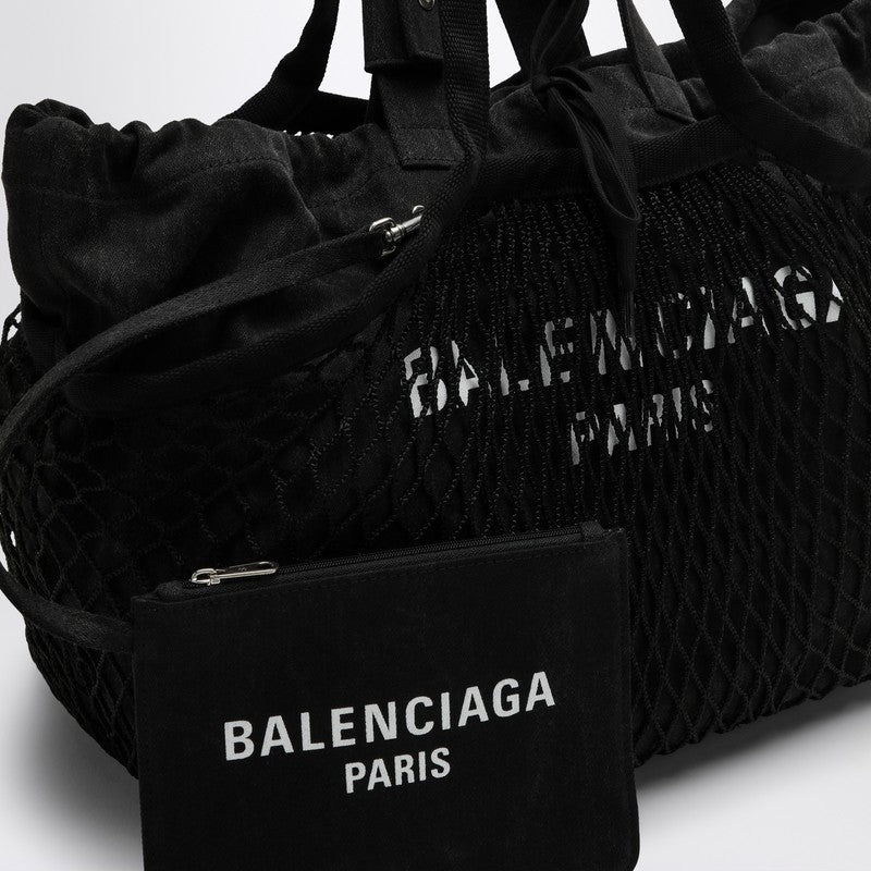 Balenciaga Medium 24/7 tote bag in washed black cotton with mesh 7918092AA47P_BALEN-1069