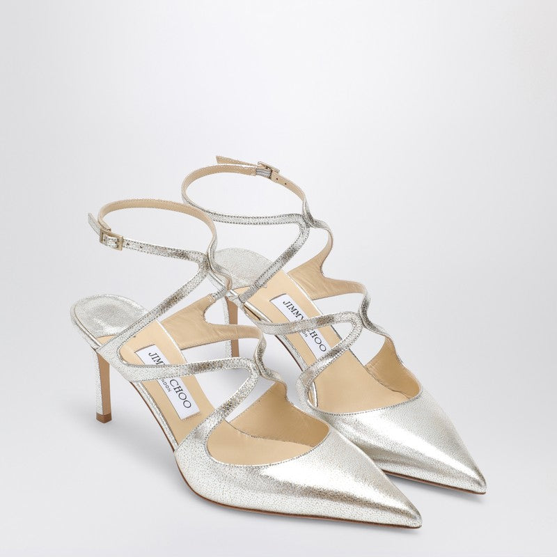 JIMMY CHOO Champagne-coloured Azia 75 pump in glittered leather AZIAPUMP75GLEP_JIMCH-CH