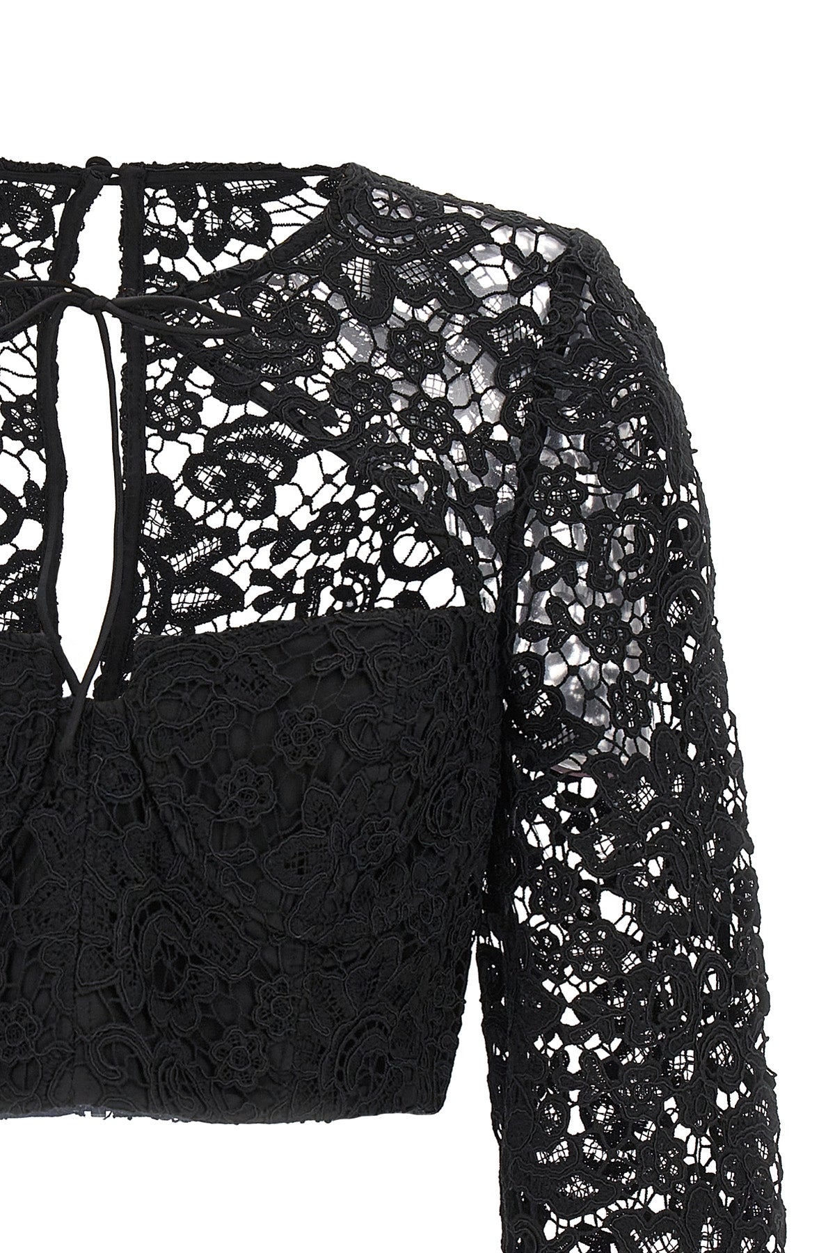 self-portrait TOP 'BLACK LACE TIE NECK CROP' AW23002TBBLACK