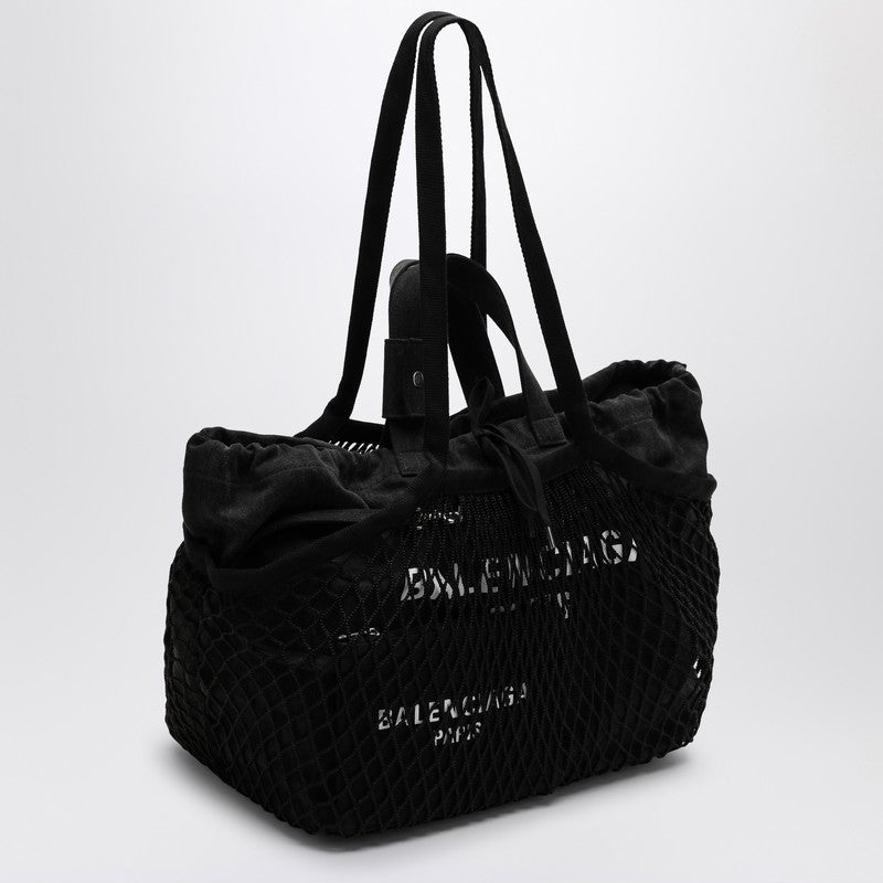 Balenciaga Medium 24/7 tote bag in washed black cotton with mesh 7918092AA47P_BALEN-1069