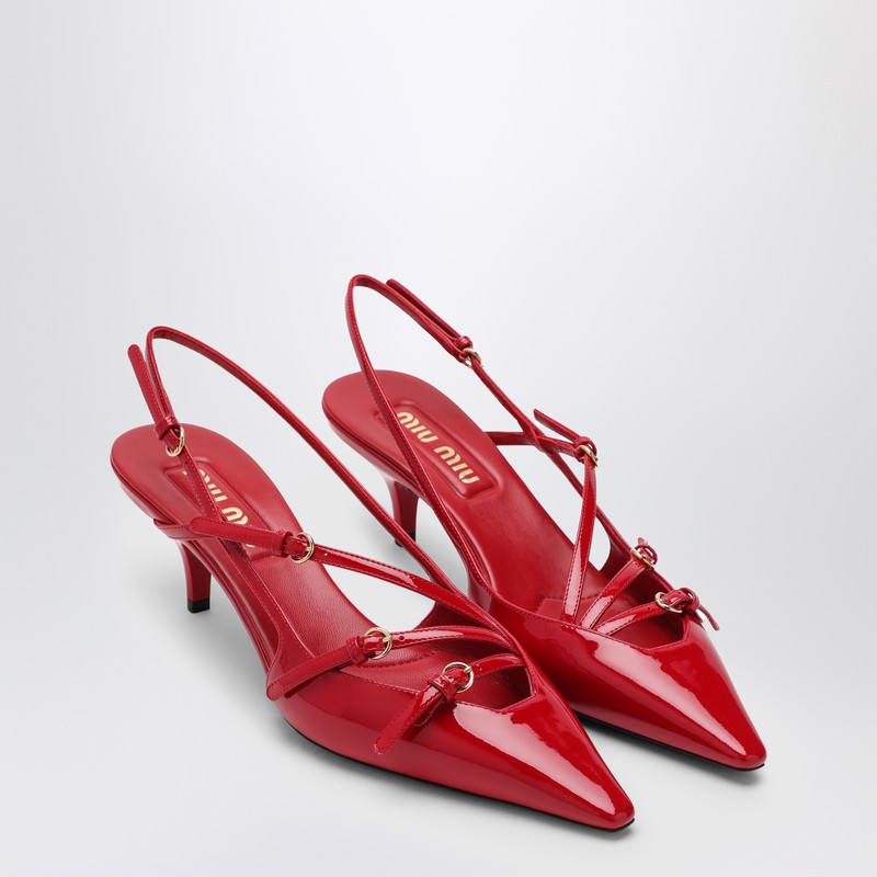 MIU MIU Red patent leather slingback décolleté with buckles 5I013EM055069P_MIU-F0011