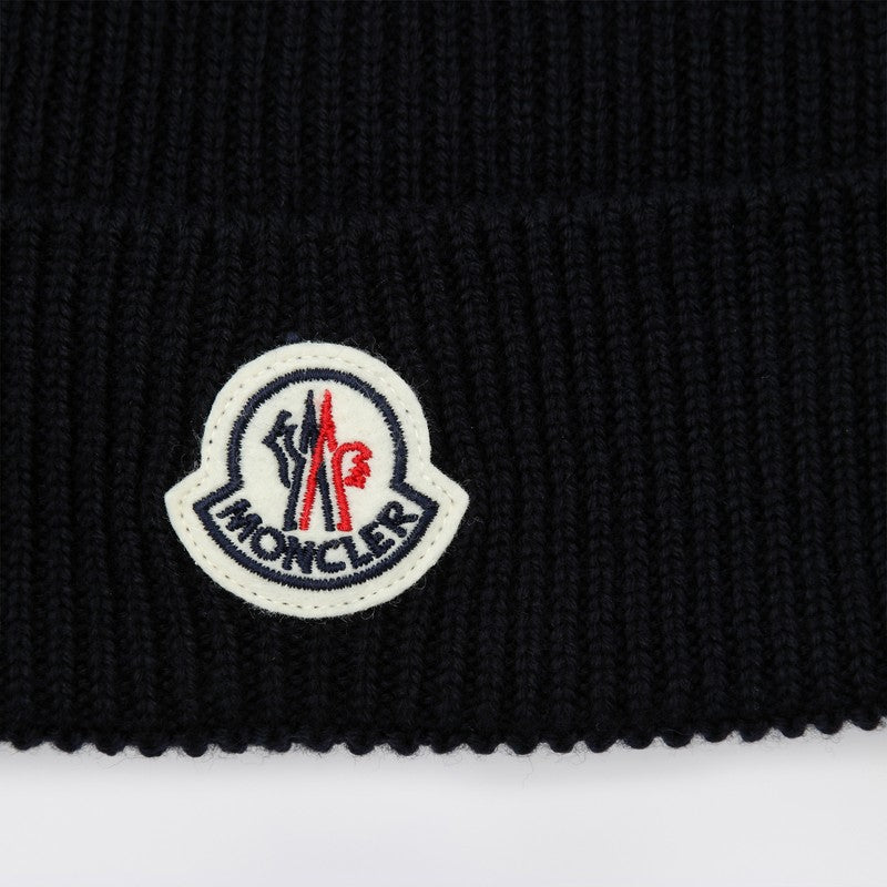 Moncler Blue wool bonnet with logo patch 3B705-00A9342P_MONCL-742