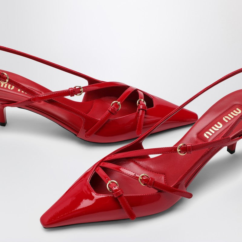 MIU MIU Red patent leather slingback décolleté with buckles 5I013EM055069P_MIU-F0011