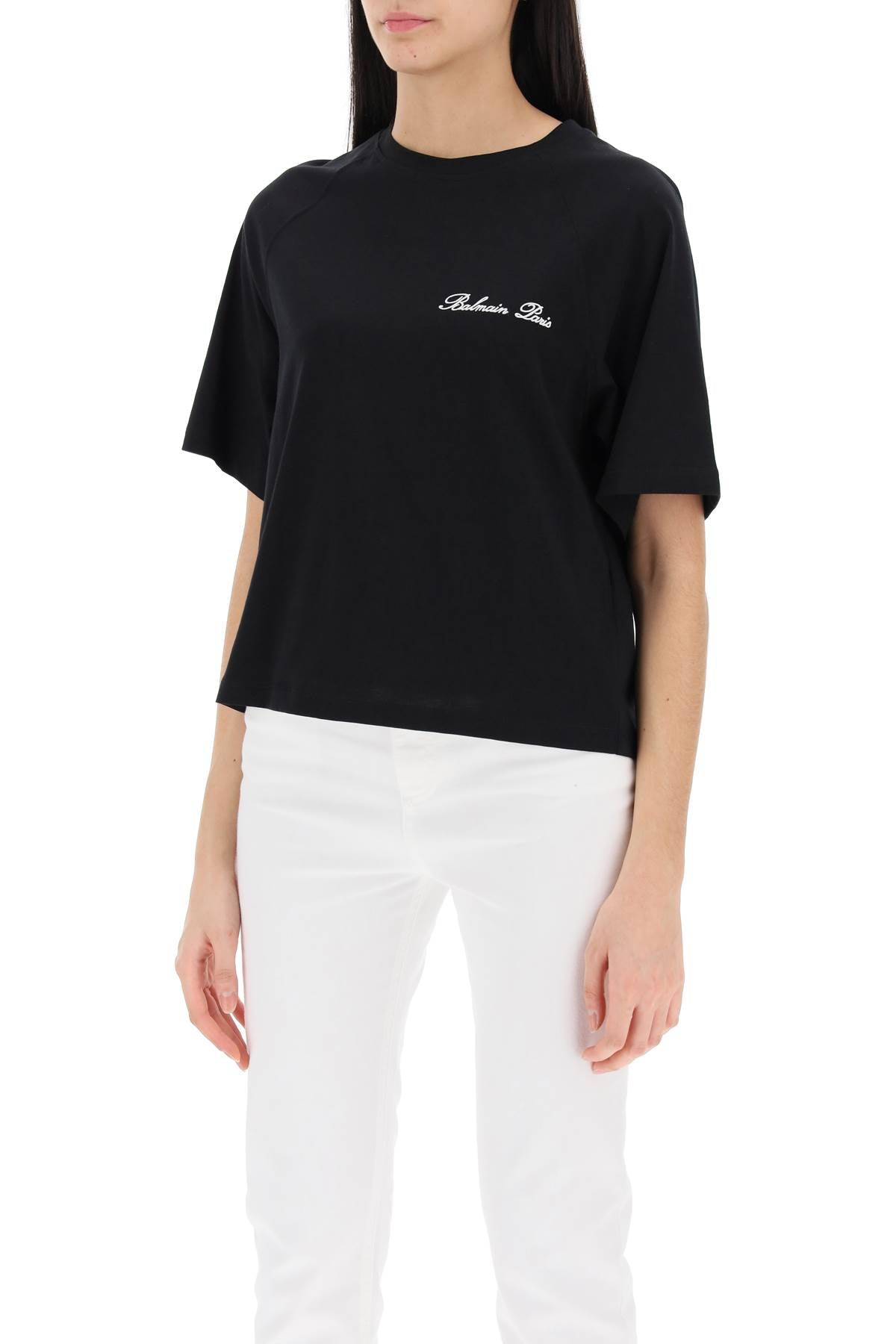 Balmain cropped t-shirt with logo embroidery CF1EG085BC68EAB