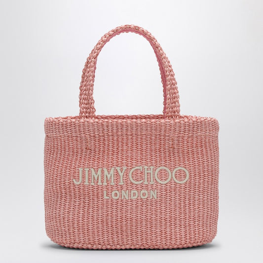 JIMMY CHOO Small Beach Tote East-West in pink rafia BEACHTOTEEWMINIJYNP_JIMCH-RS