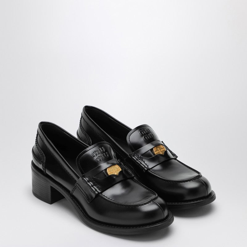 MIU MIU Black Penny loafer in brushed leather 5D276E050055P_MIU-F0002