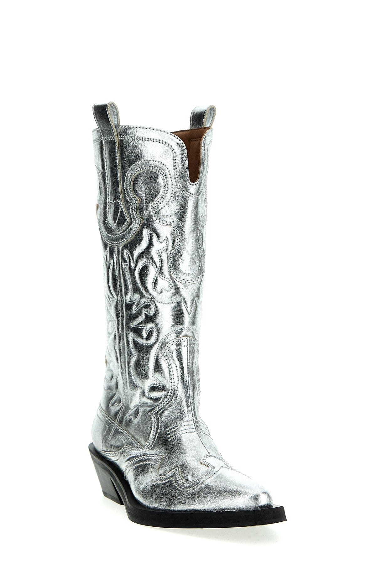 GANNI 'SILVER MID SHAFT EMBROIDERED WESTERN' BOOTS S2427018