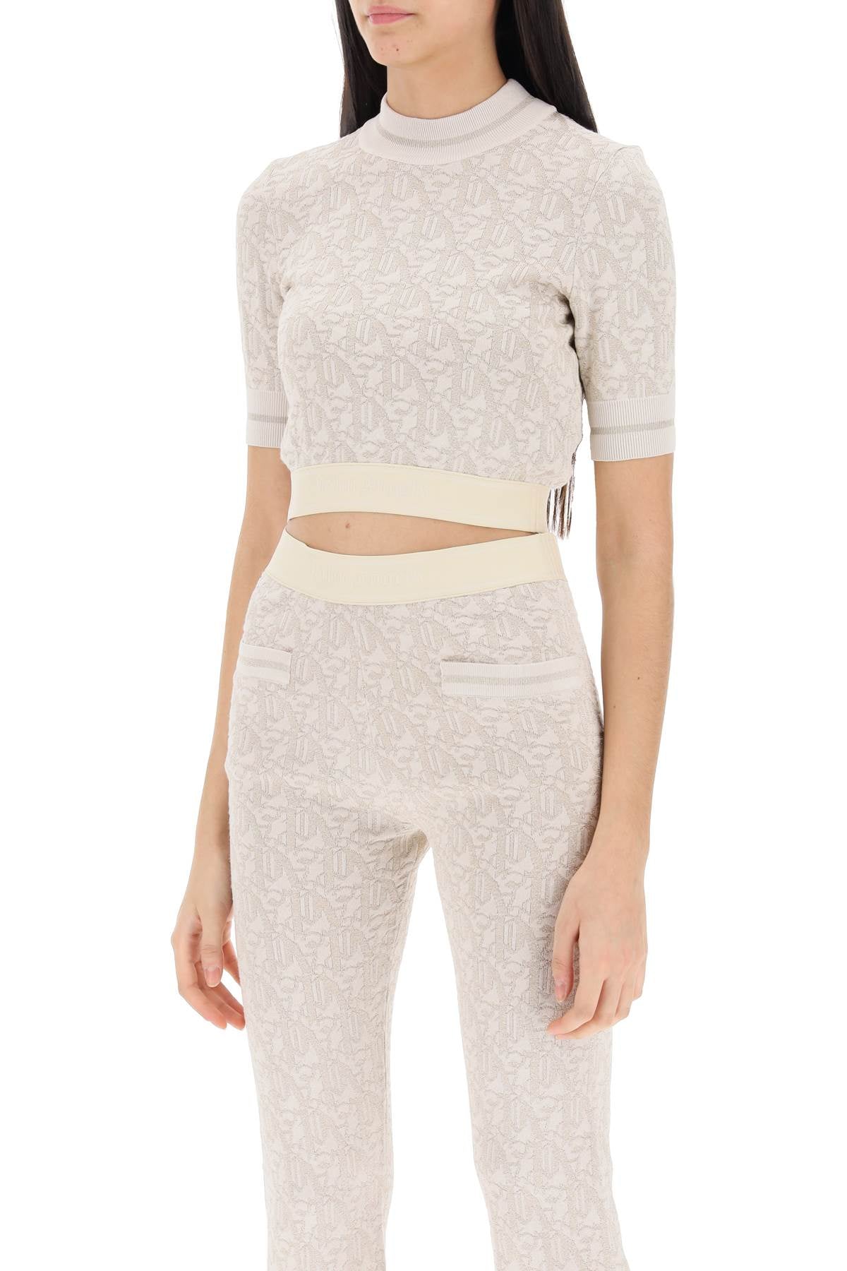 Palm Angels monogram cropped top in lurex knit PWHT010R24KNI0010361