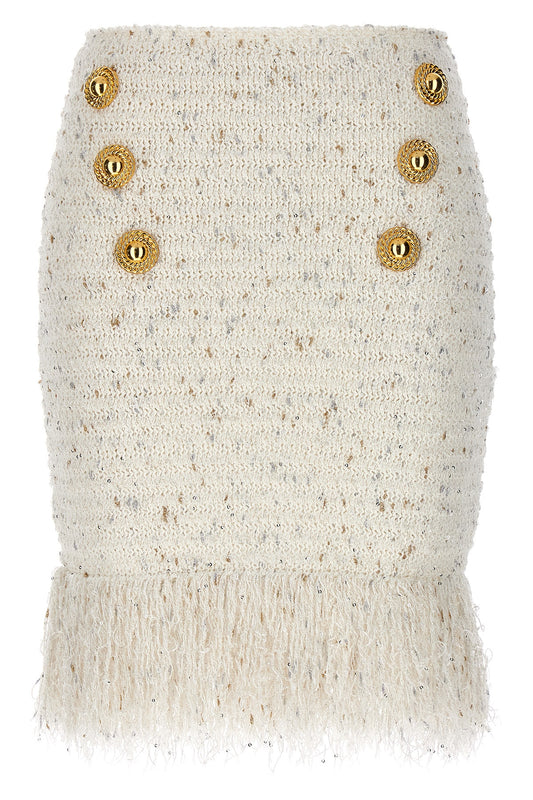 Balmain 'FRINGED TWEED' SKIRT CF1LB049KF46GAD