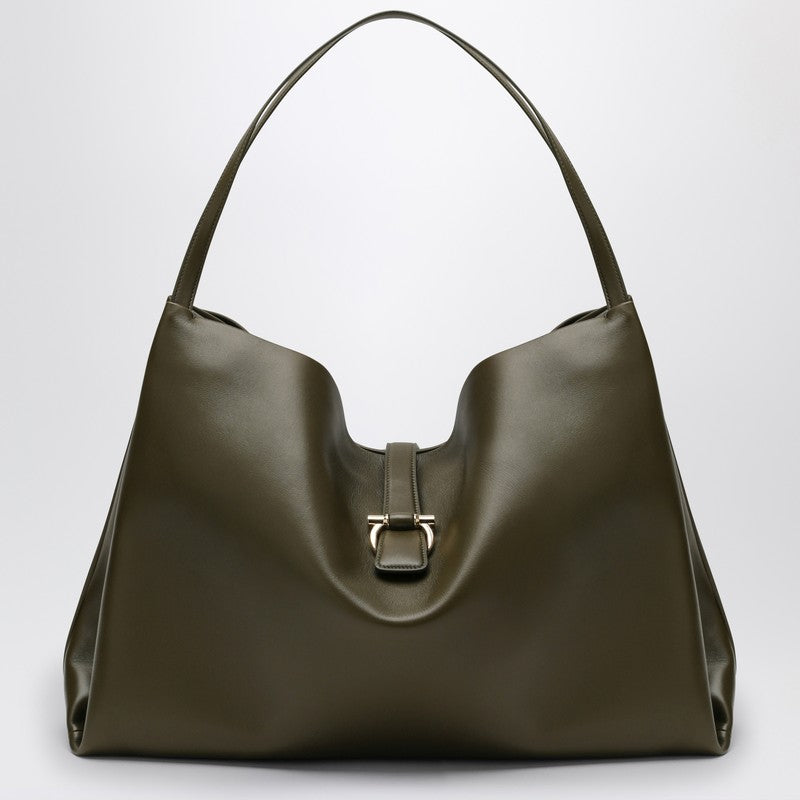 FERRAGAMO Large olive green leather tote bag 0777340LEP_FERRA-NO