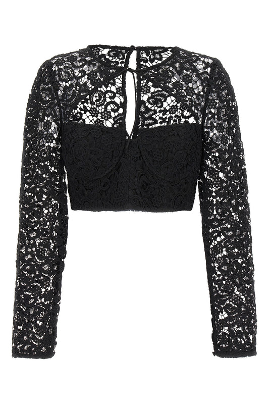 self-portrait TOP 'BLACK LACE TIE NECK CROP' AW23002TBBLACK