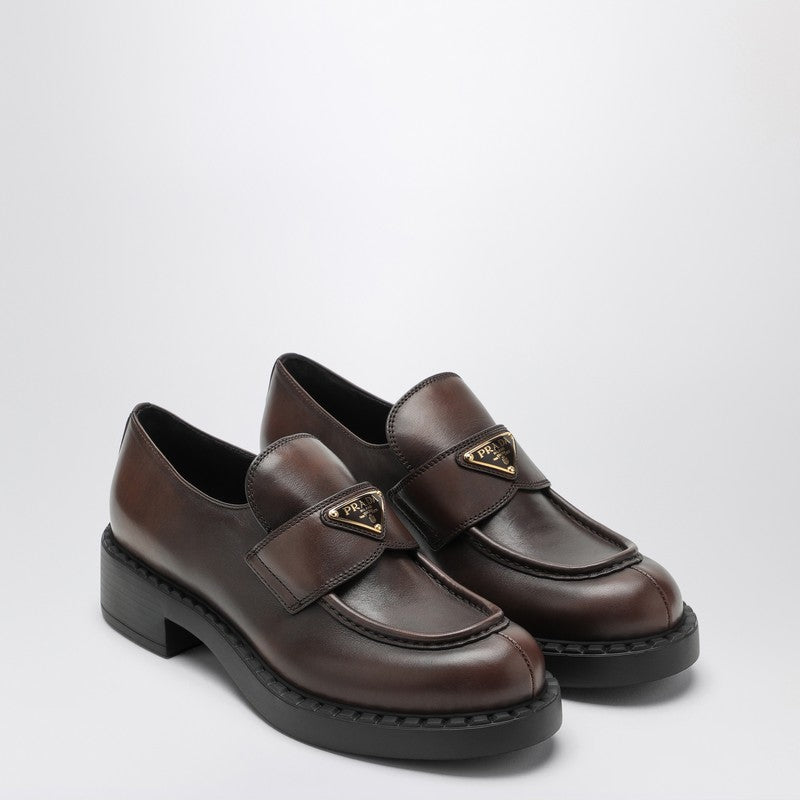 Prada Chocolate dark brown brushed leather moccasin 1D246MG0503KY8P_PRADA-F0003