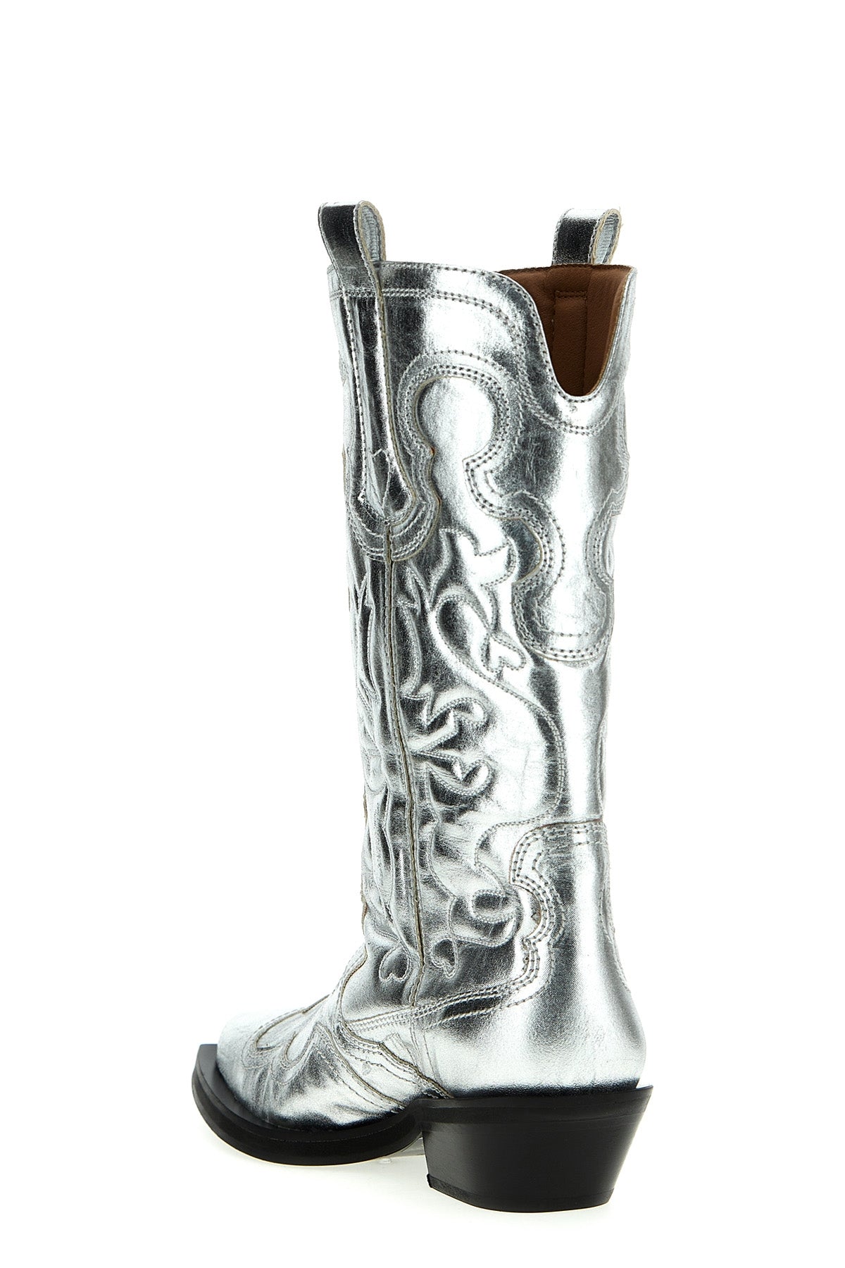 GANNI 'SILVER MID SHAFT EMBROIDERED WESTERN' BOOTS S2427018