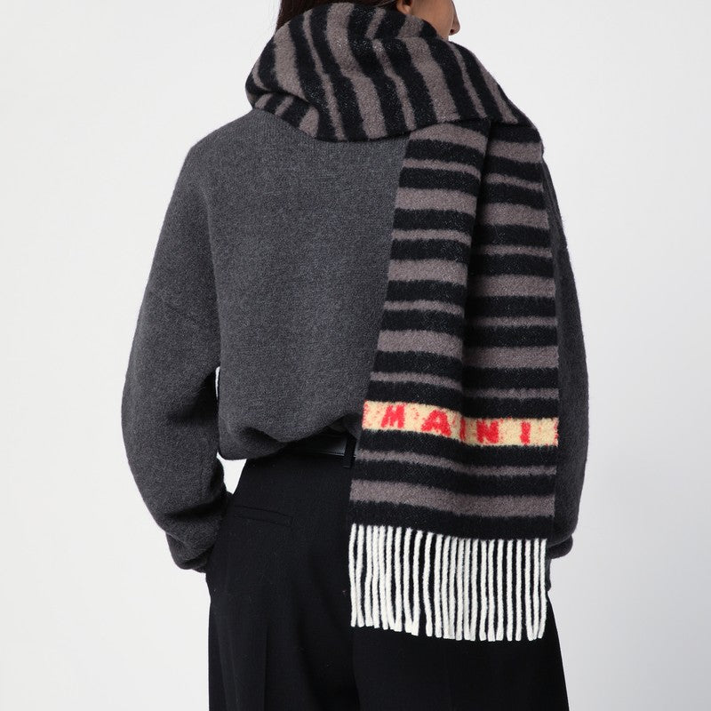 Marni Black striped alpaca blend scarf with logo SCMC0120Y0UAW034P_MARNI-STN99