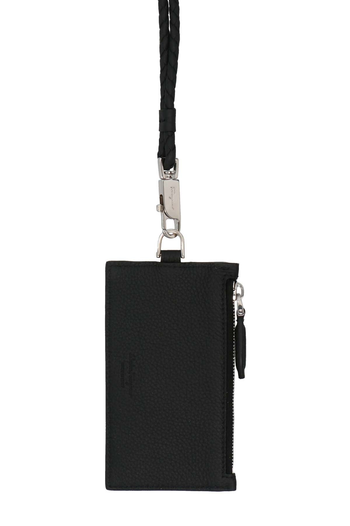 FERRAGAMO 'GANCIO' CARD HOLDER WITH A SHOULDER STRAP 0758066NERO