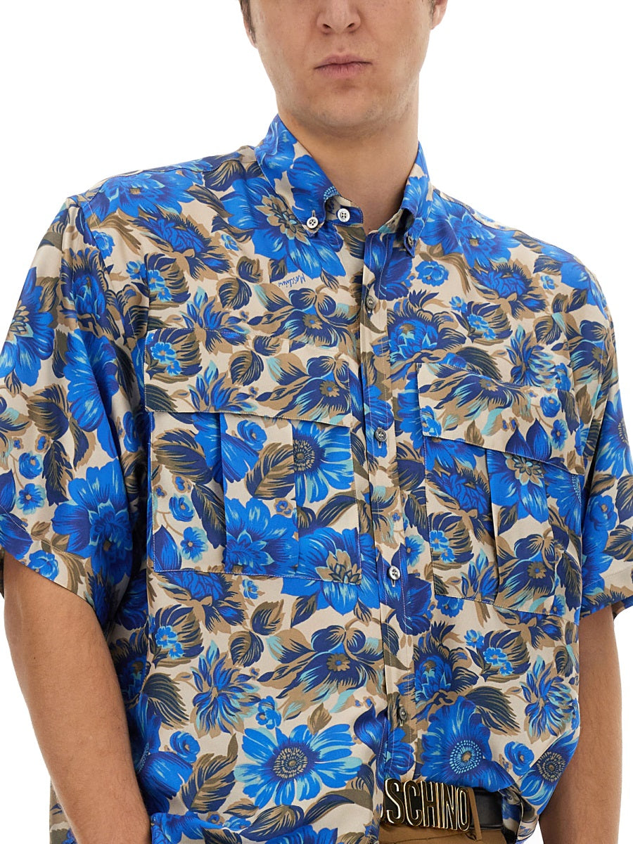 MOSCHINO BLUE FLOWERS ALLOVER PRINT SHIRT 021320571365