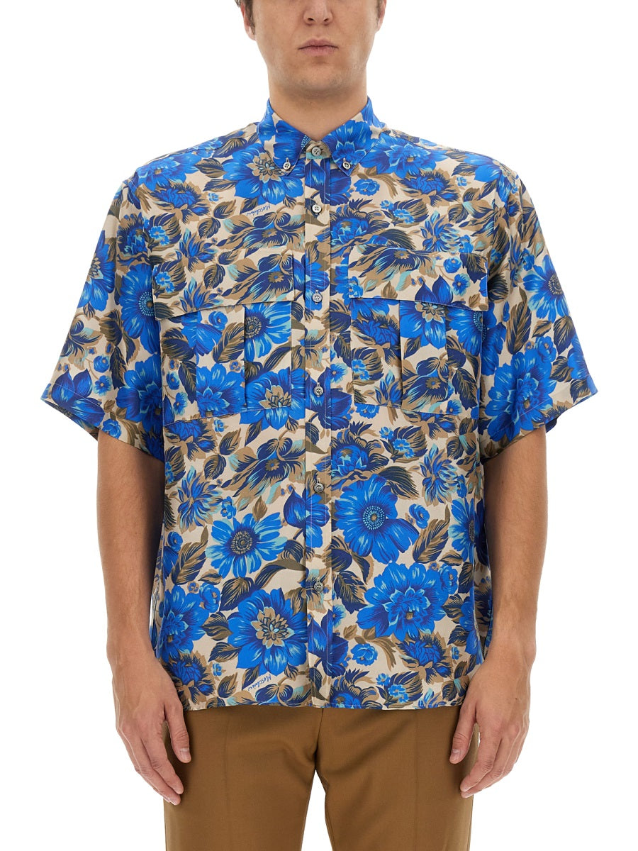 MOSCHINO BLUE FLOWERS ALLOVER PRINT SHIRT 021320571365