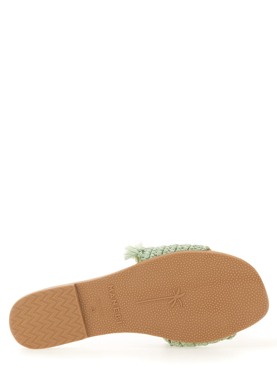 MANEBI SANDAL WITH LOGO P5.6Y0FRINGEDKNOTSRAFFIASAGEWITHWISTERIALILACPALM