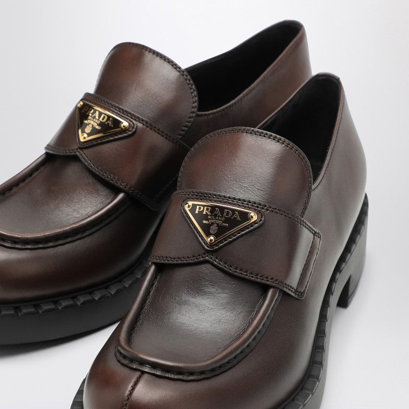 Prada Chocolate dark brown brushed leather moccasin 1D246MG0503KY8P_PRADA-F0003