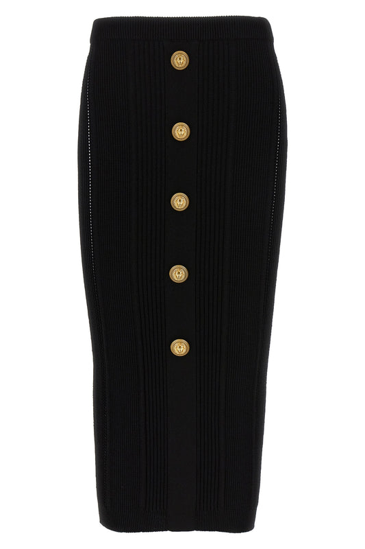 Balmain LOGO BUTTON MIDI SKIRT CF1LD043KF240PA