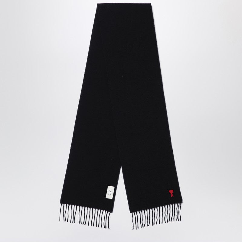 AMI Paris Black Ami De Coeur wool scarf BFUSF405334P_AMI-001