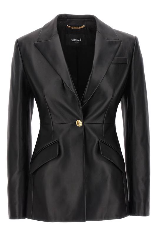 VERSACE SINGLE-BREASTED LEATHER BLAZER 10114131A083471B000