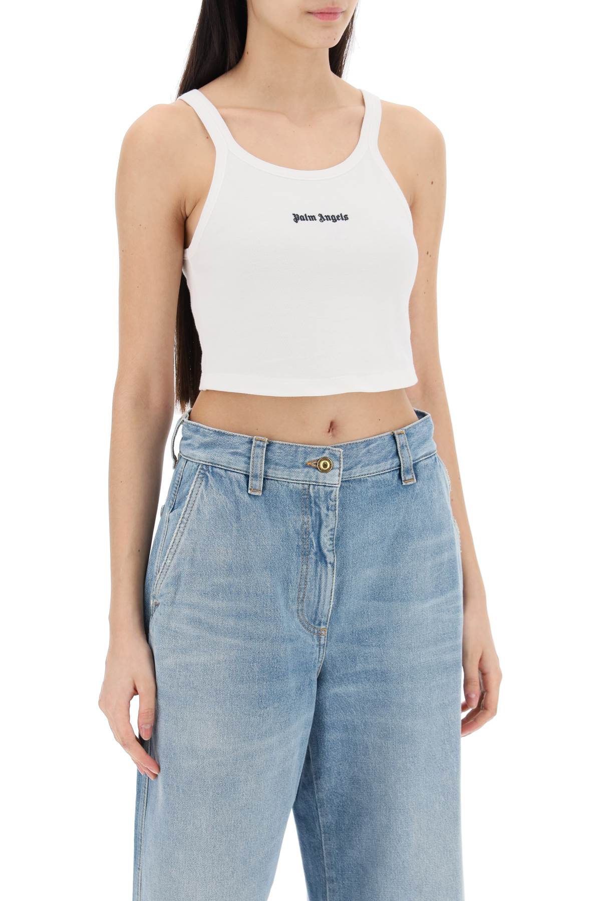 Palm Angels embroidered logo crop top with PWAD060S24FAB0020310