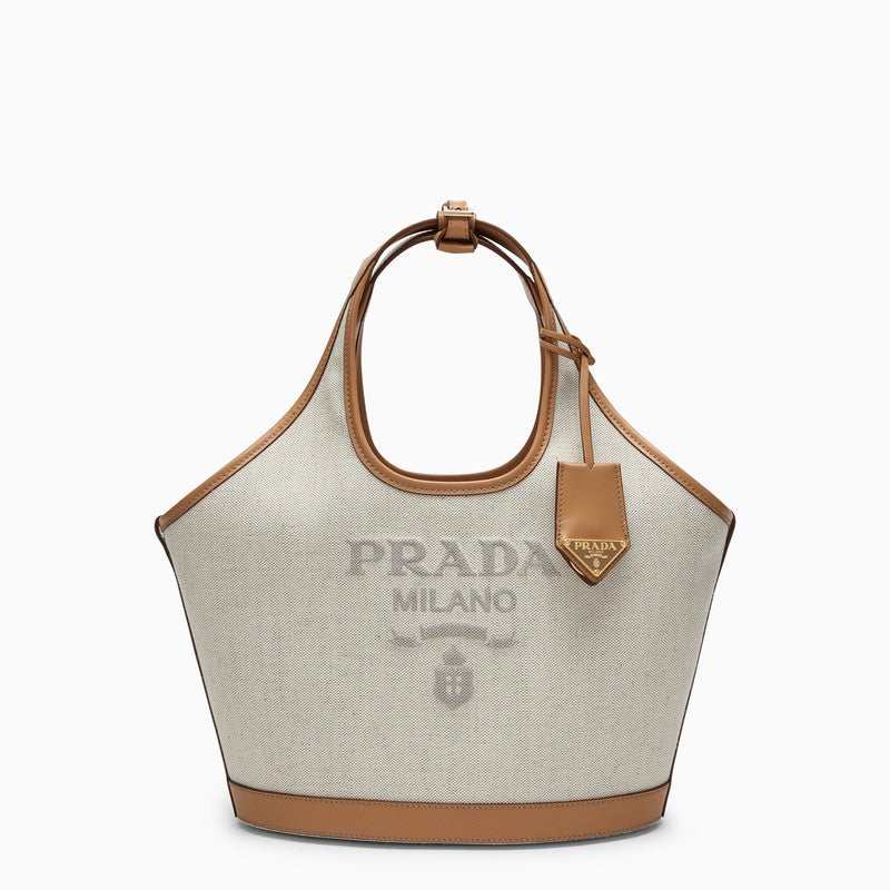 Prada Large shopping bag in linen and leather blend with logo 1BG471OAH2DLIO_PRADA-F0018