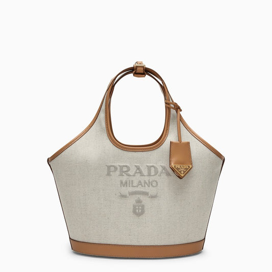 Prada Large shopping bag in linen and leather blend with logo 1BG471OAH2DLIO_PRADA-F0018