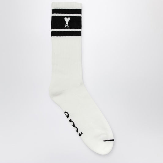 AMI Paris White/black cotton blend socks with logo USC001AW0015O_AMI-001