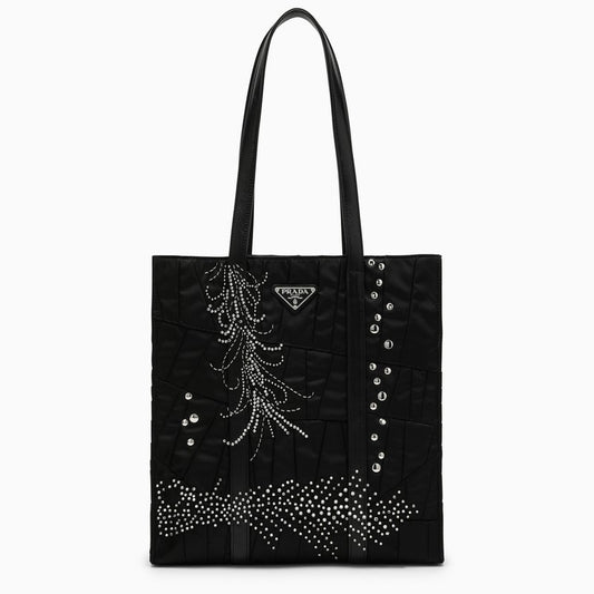 Prada Medium black Re-Nylon shopping bag with embroidery 1BG459OO22CZMO_PRADA-F0002