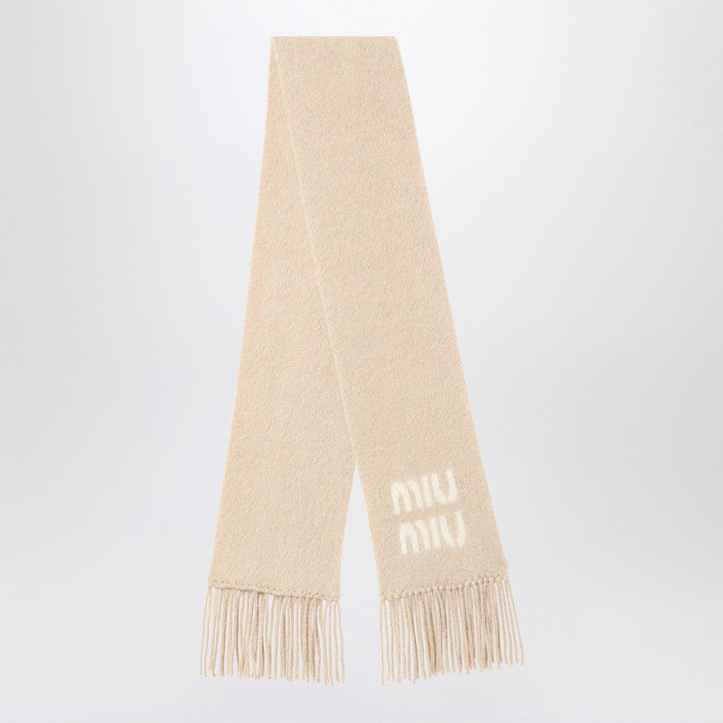 MIU MIU Beige virgin wool logo scarf 5FS0622CQDP_MIU-F0018