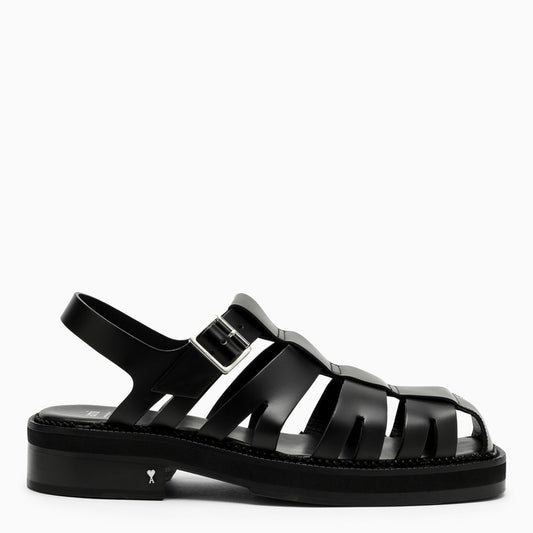 AMI Paris Black Fisherman sandals in leather USV300CVE002M_AMI-001