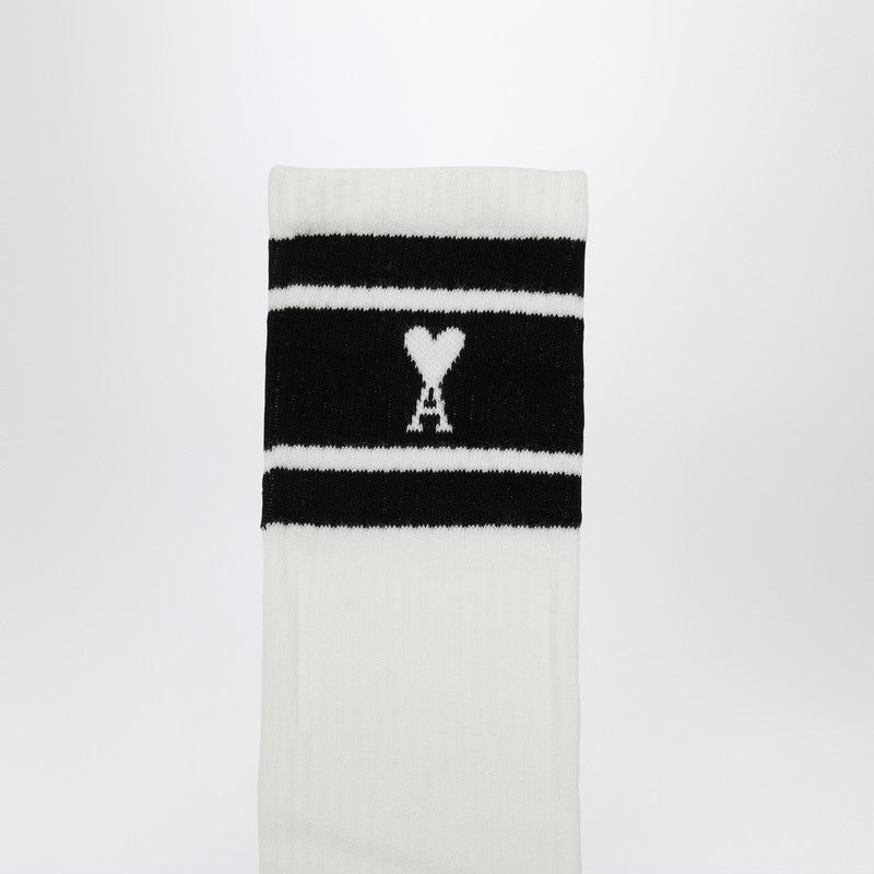 AMI Paris White/black cotton blend socks with logo USC001AW0015O_AMI-001